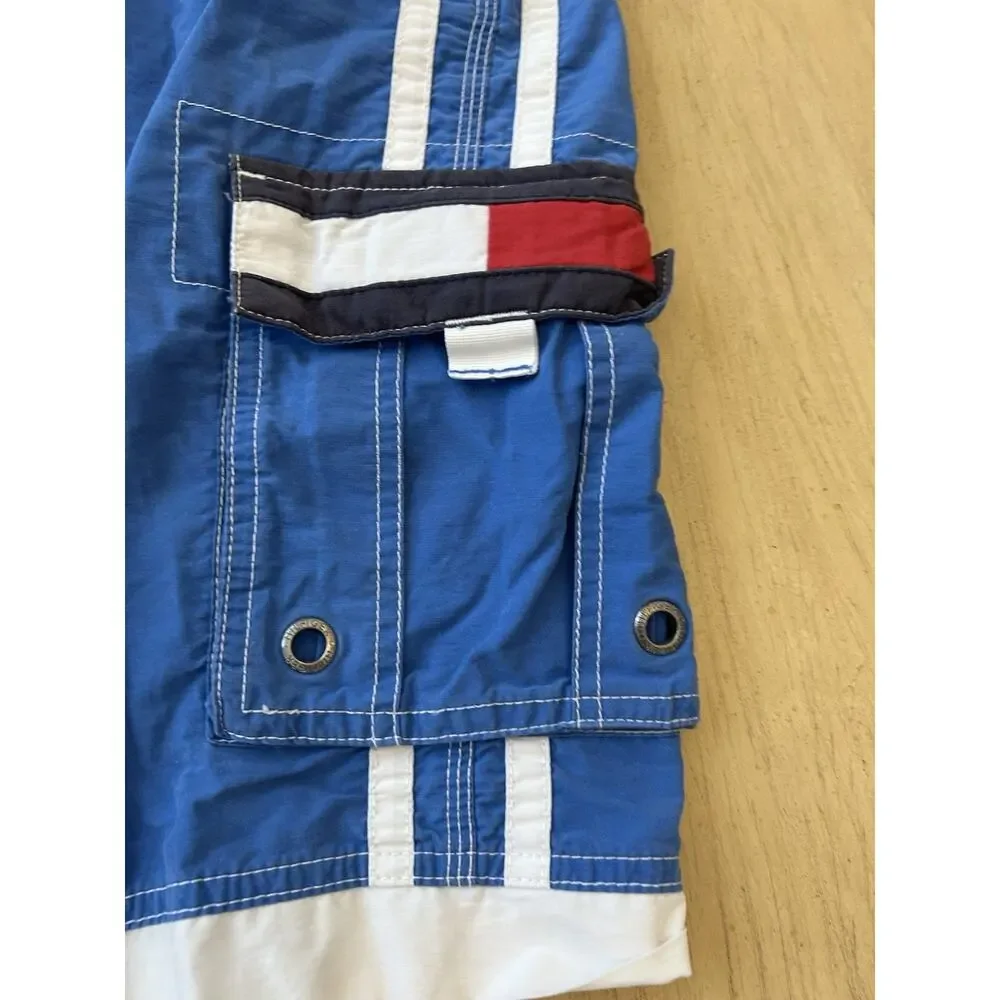 90s Tommy Hilifger Swim Trunks XL Cargo Shorts Nylon Big Pockets Y2K Preppy VTG